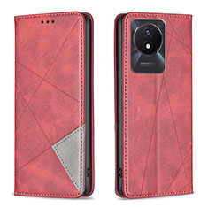 Funda de Cuero Cartera con Soporte Carcasa B07F para Vivo Y02 Rojo