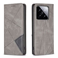 Funda de Cuero Cartera con Soporte Carcasa B07F para Xiaomi Mi 14 5G Gris