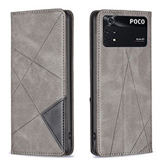 Funda de Cuero Cartera con Soporte Carcasa B07F para Xiaomi Poco M4 Pro 4G Gris