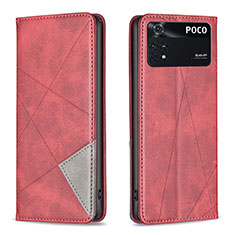 Funda de Cuero Cartera con Soporte Carcasa B07F para Xiaomi Poco M4 Pro 4G Rojo