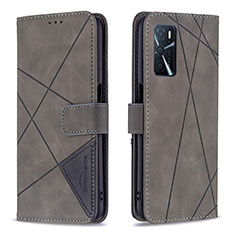 Funda de Cuero Cartera con Soporte Carcasa B08F para Oppo A16 Gris