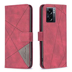 Funda de Cuero Cartera con Soporte Carcasa B08F para Oppo A57 5G Rojo