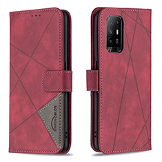 Funda de Cuero Cartera con Soporte Carcasa B08F para Oppo A95 5G Rojo