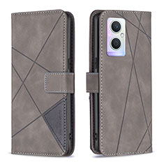 Funda de Cuero Cartera con Soporte Carcasa B08F para Oppo A96 5G Gris