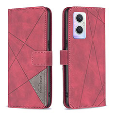 Funda de Cuero Cartera con Soporte Carcasa B08F para Oppo A96 5G Rojo