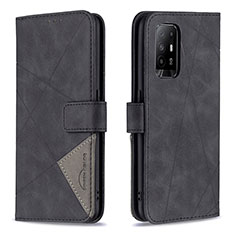 Funda de Cuero Cartera con Soporte Carcasa B08F para Oppo F19 Pro+ Plus 5G Negro