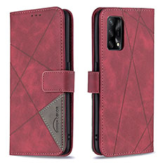 Funda de Cuero Cartera con Soporte Carcasa B08F para Oppo F19 Rojo