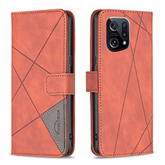 Funda de Cuero Cartera con Soporte Carcasa B08F para Oppo Find X5 5G Naranja