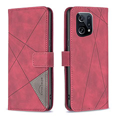 Funda de Cuero Cartera con Soporte Carcasa B08F para Oppo Find X5 5G Rojo