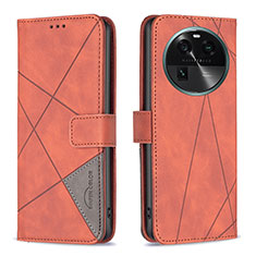 Funda de Cuero Cartera con Soporte Carcasa B08F para Oppo Find X6 5G Naranja