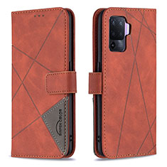 Funda de Cuero Cartera con Soporte Carcasa B08F para Oppo Reno5 F Naranja