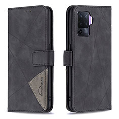 Funda de Cuero Cartera con Soporte Carcasa B08F para Oppo Reno5 F Negro