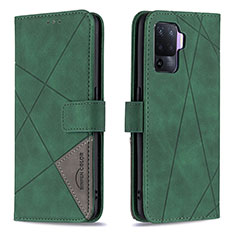 Funda de Cuero Cartera con Soporte Carcasa B08F para Oppo Reno5 Lite Verde