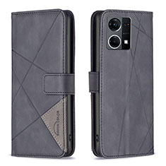 Funda de Cuero Cartera con Soporte Carcasa B08F para Oppo Reno7 4G Negro