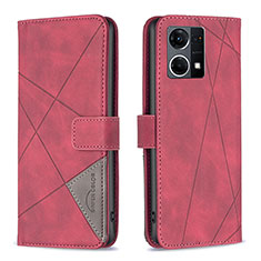 Funda de Cuero Cartera con Soporte Carcasa B08F para Oppo Reno7 4G Rojo