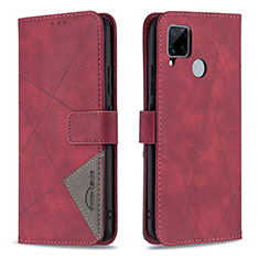 Funda de Cuero Cartera con Soporte Carcasa B08F para Realme C12 Rojo