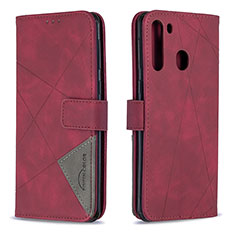 Funda de Cuero Cartera con Soporte Carcasa B08F para Samsung Galaxy A21 Rojo