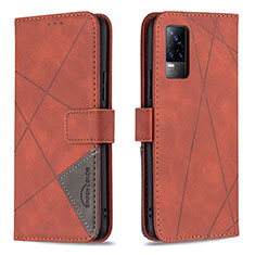 Funda de Cuero Cartera con Soporte Carcasa B08F para Vivo V21e 4G Naranja