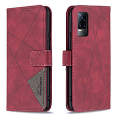 Funda de Cuero Cartera con Soporte Carcasa B08F para Vivo V21e 4G Rojo