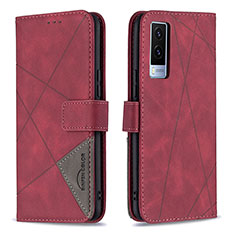 Funda de Cuero Cartera con Soporte Carcasa B08F para Vivo V21e 5G Rojo