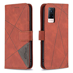 Funda de Cuero Cartera con Soporte Carcasa B08F para Vivo V21s 5G Naranja