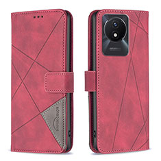 Funda de Cuero Cartera con Soporte Carcasa B08F para Vivo Y02A Rojo