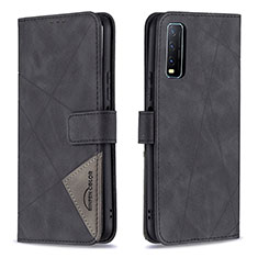 Funda de Cuero Cartera con Soporte Carcasa B08F para Vivo Y12A Negro