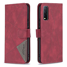 Funda de Cuero Cartera con Soporte Carcasa B08F para Vivo Y12A Rojo