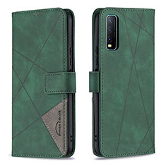 Funda de Cuero Cartera con Soporte Carcasa B08F para Vivo Y12A Verde