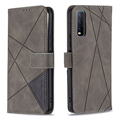 Funda de Cuero Cartera con Soporte Carcasa B08F para Vivo Y12s (2021) Gris