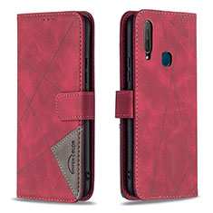 Funda de Cuero Cartera con Soporte Carcasa B08F para Vivo Y17 Rojo