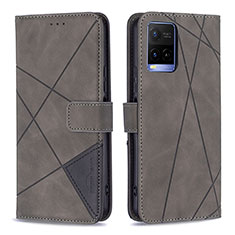 Funda de Cuero Cartera con Soporte Carcasa B08F para Vivo Y21 Gris