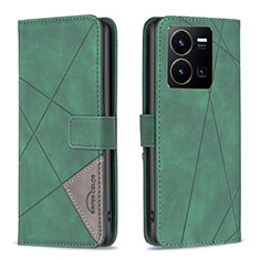 Funda de Cuero Cartera con Soporte Carcasa B08F para Vivo Y35 4G Verde