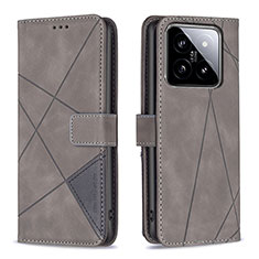 Funda de Cuero Cartera con Soporte Carcasa B08F para Xiaomi Mi 14 5G Gris