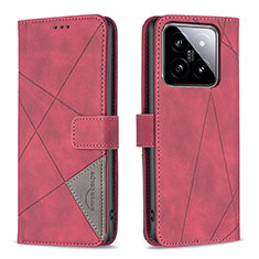 Funda de Cuero Cartera con Soporte Carcasa B08F para Xiaomi Mi 14 5G Rojo