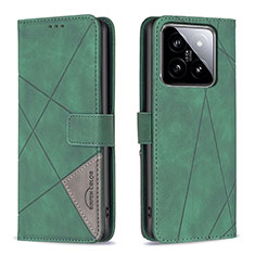 Funda de Cuero Cartera con Soporte Carcasa B08F para Xiaomi Mi 14 5G Verde