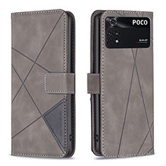 Funda de Cuero Cartera con Soporte Carcasa B08F para Xiaomi Poco M4 Pro 4G Gris