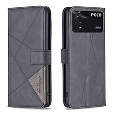 Funda de Cuero Cartera con Soporte Carcasa B08F para Xiaomi Poco M4 Pro 4G Negro