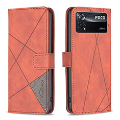 Funda de Cuero Cartera con Soporte Carcasa B08F para Xiaomi Poco X4 Pro 5G Naranja