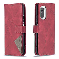 Funda de Cuero Cartera con Soporte Carcasa B08F para Xiaomi Redmi K40 Pro 5G Rojo