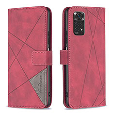 Funda de Cuero Cartera con Soporte Carcasa B08F para Xiaomi Redmi Note 11 4G (2022) Rojo