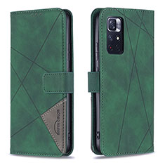 Funda de Cuero Cartera con Soporte Carcasa B08F para Xiaomi Redmi Note 11 5G Verde