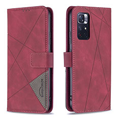 Funda de Cuero Cartera con Soporte Carcasa B08F para Xiaomi Redmi Note 11S 5G Rojo