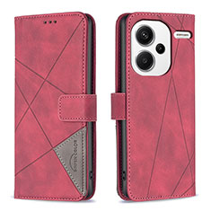 Funda de Cuero Cartera con Soporte Carcasa B08F para Xiaomi Redmi Note 13 Pro+ Plus 5G Rojo