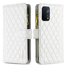 Funda de Cuero Cartera con Soporte Carcasa B12F para Oppo A54 5G Blanco