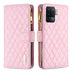 Funda de Cuero Cartera con Soporte Carcasa B12F para Oppo A94 4G Oro Rosa