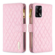 Funda de Cuero Cartera con Soporte Carcasa B12F para Oppo F19 Oro Rosa