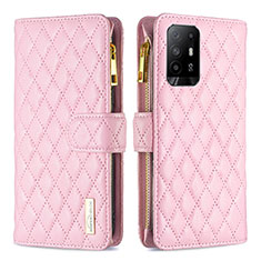 Funda de Cuero Cartera con Soporte Carcasa B12F para Oppo F19 Pro+ Plus 5G Oro Rosa