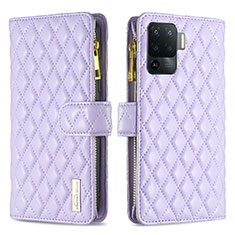 Funda de Cuero Cartera con Soporte Carcasa B12F para Oppo Reno5 F Morado