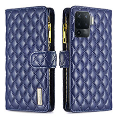 Funda de Cuero Cartera con Soporte Carcasa B12F para Oppo Reno5 Lite Azul